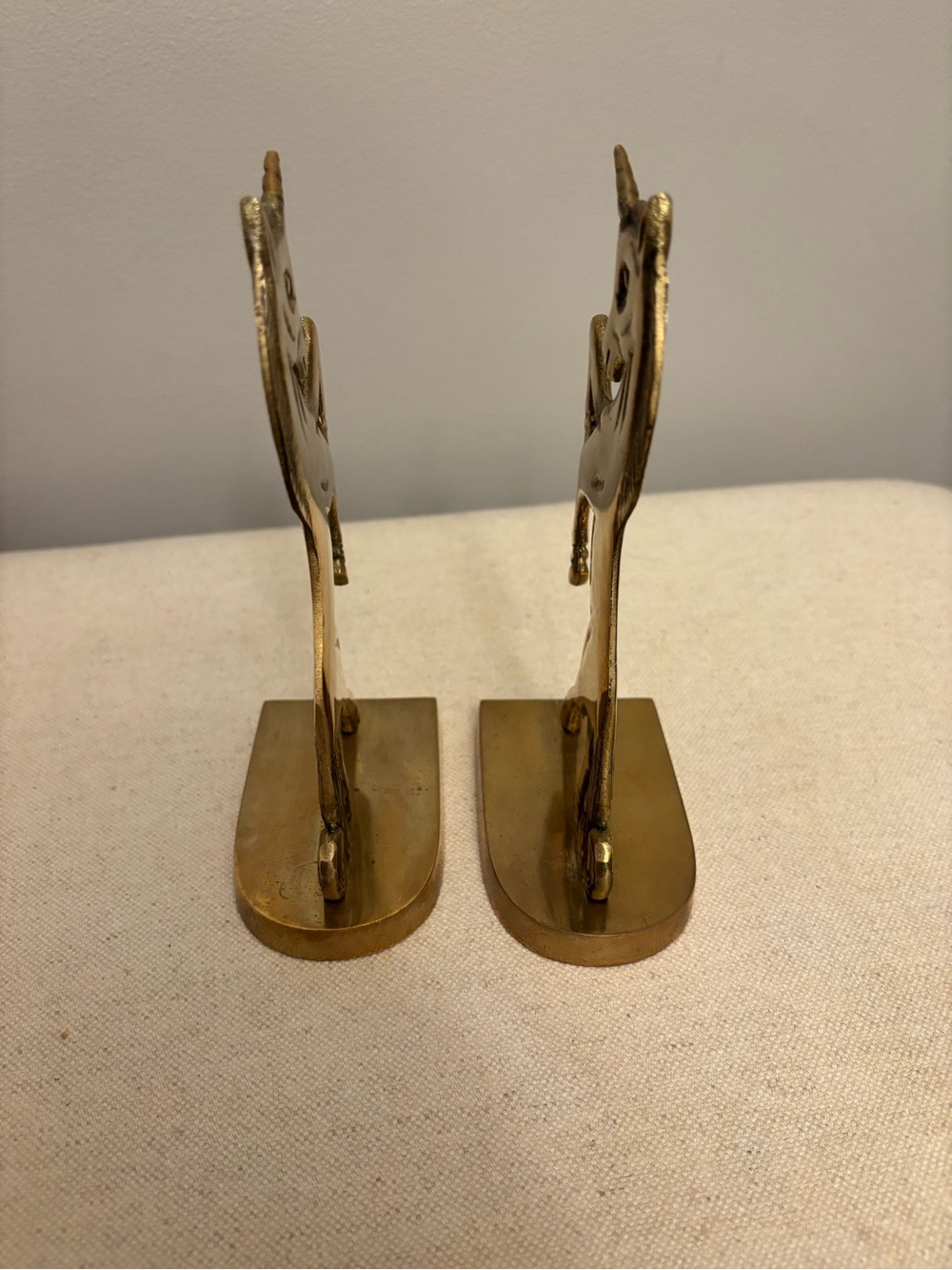 Vintage Solid Brass Rearing Unicorn Bookends Mid Century Hollywood Regency Set - Picture 9 of 16